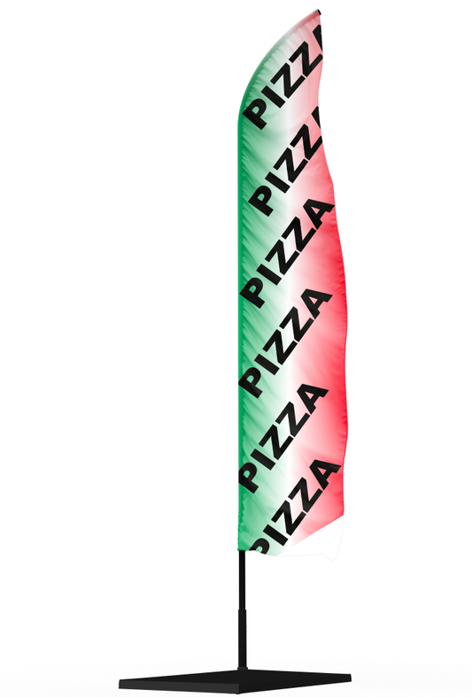 drapeau publicitaire pizza avec dégradé couleurs italiens et marquage noir pizza