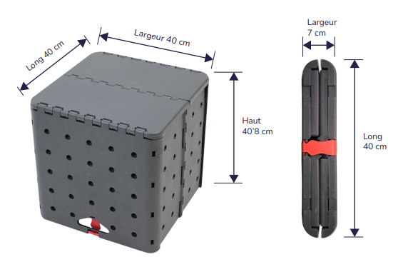 Schema et mesure des dimensions du cube publicitaire Flag Minute
