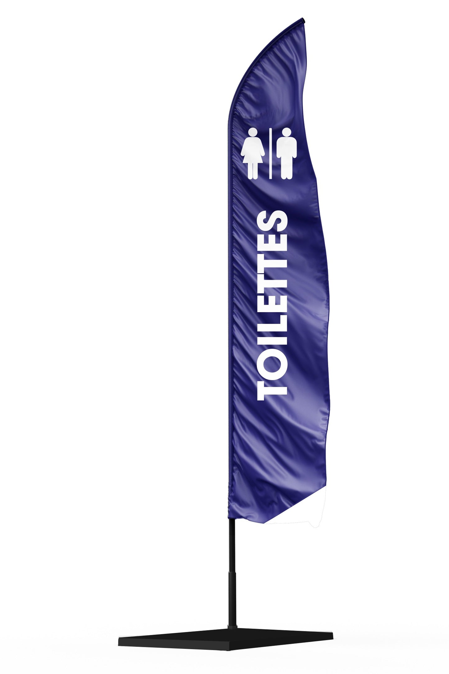 Drapeau signalétique bleu toilette avec picto femme homme de couleur blanche