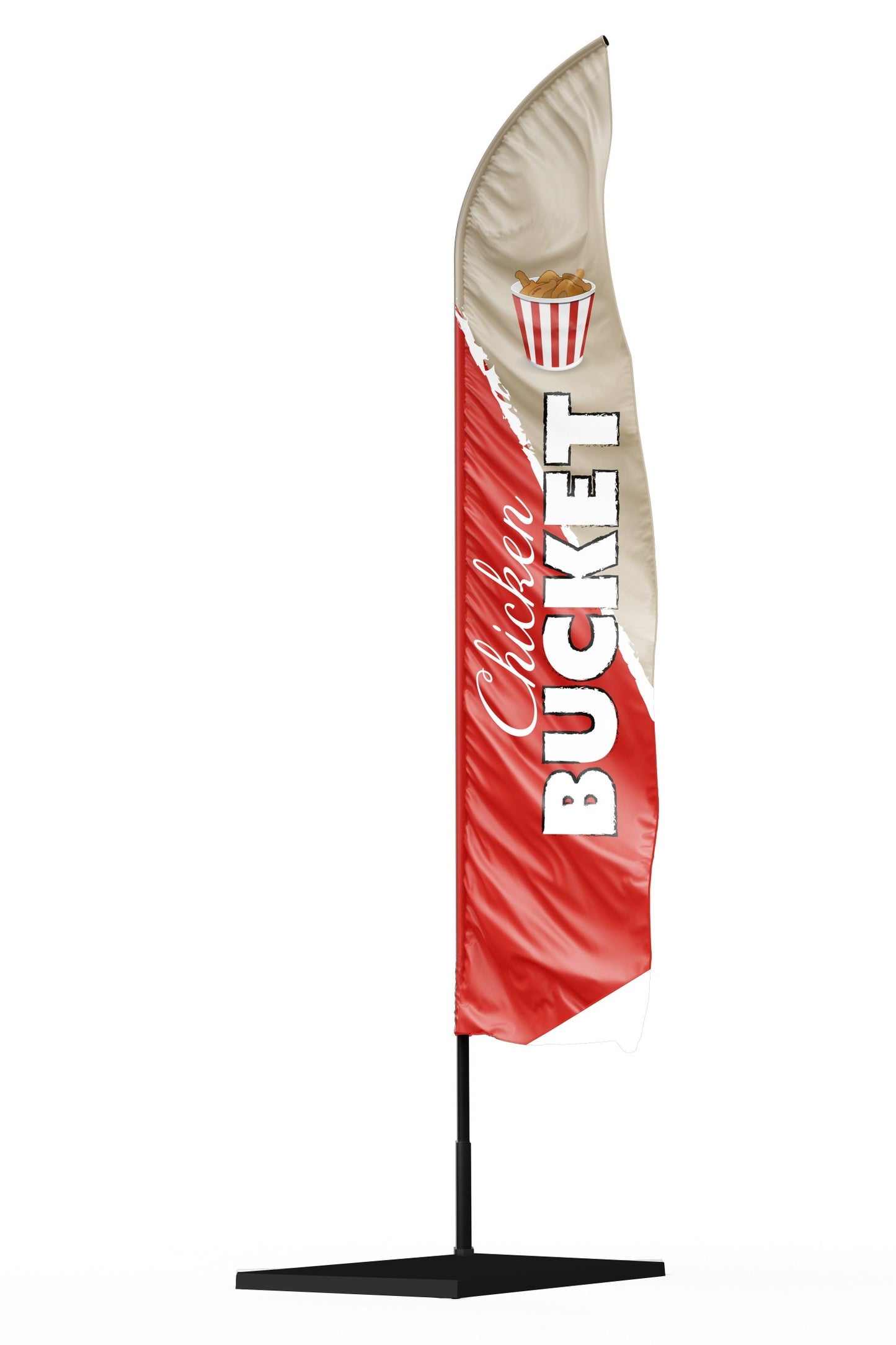 Drapeau oriflamme chicken bucket avec un bucket de nuggets en haut de la voile pour être visiible de loin