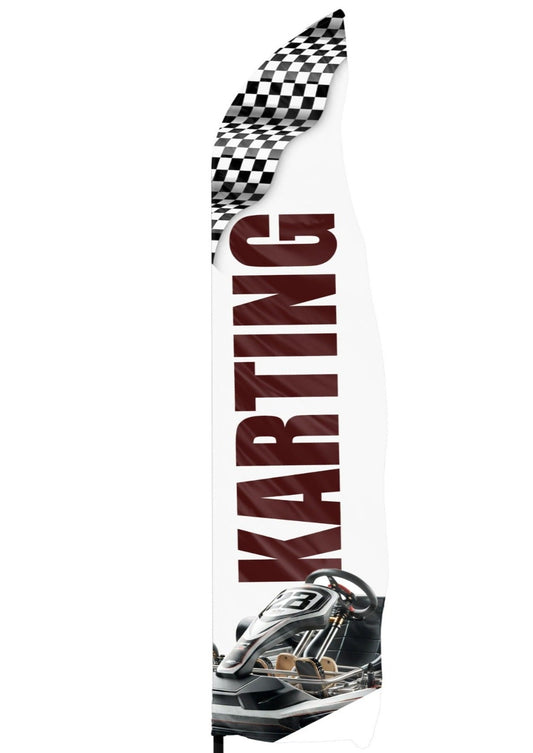 Voile seule d'une drapeau publicitaire karting avec un drapeau à damier un kart et une inscription karting