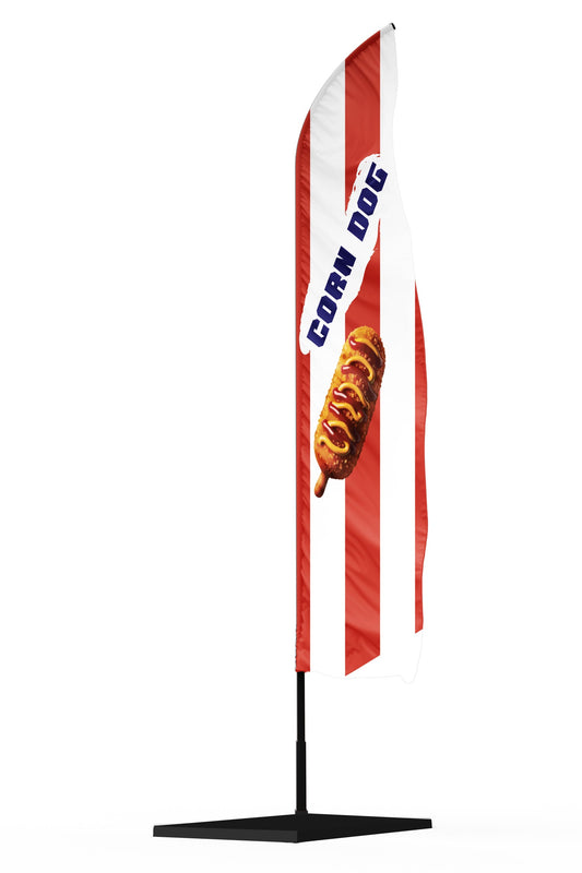 Drapeau oriflamme corn dog  forme aile + mat + socle