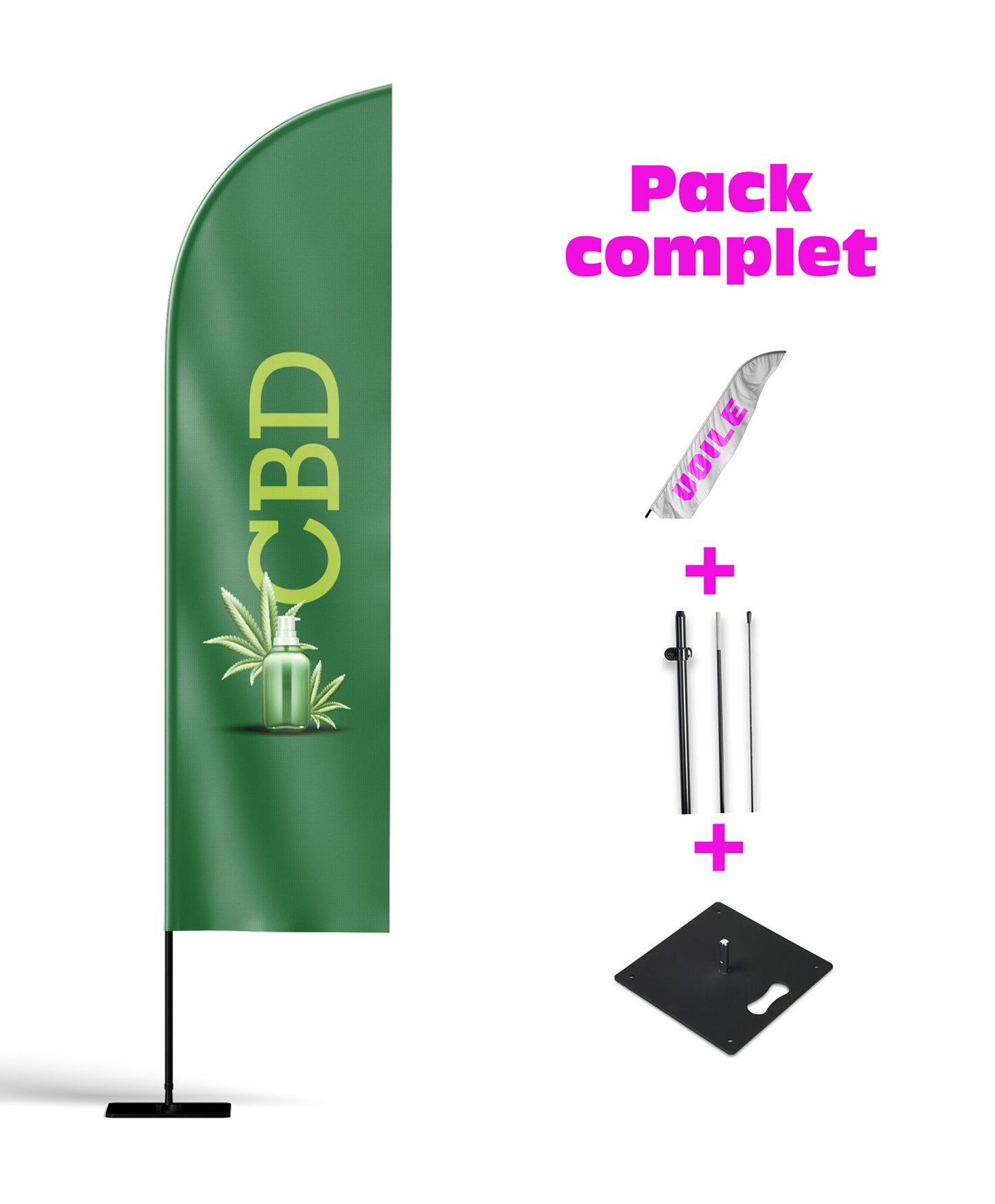 Votre drapeau CBD healthy est composé d'une voile d'un mat et d'un socle