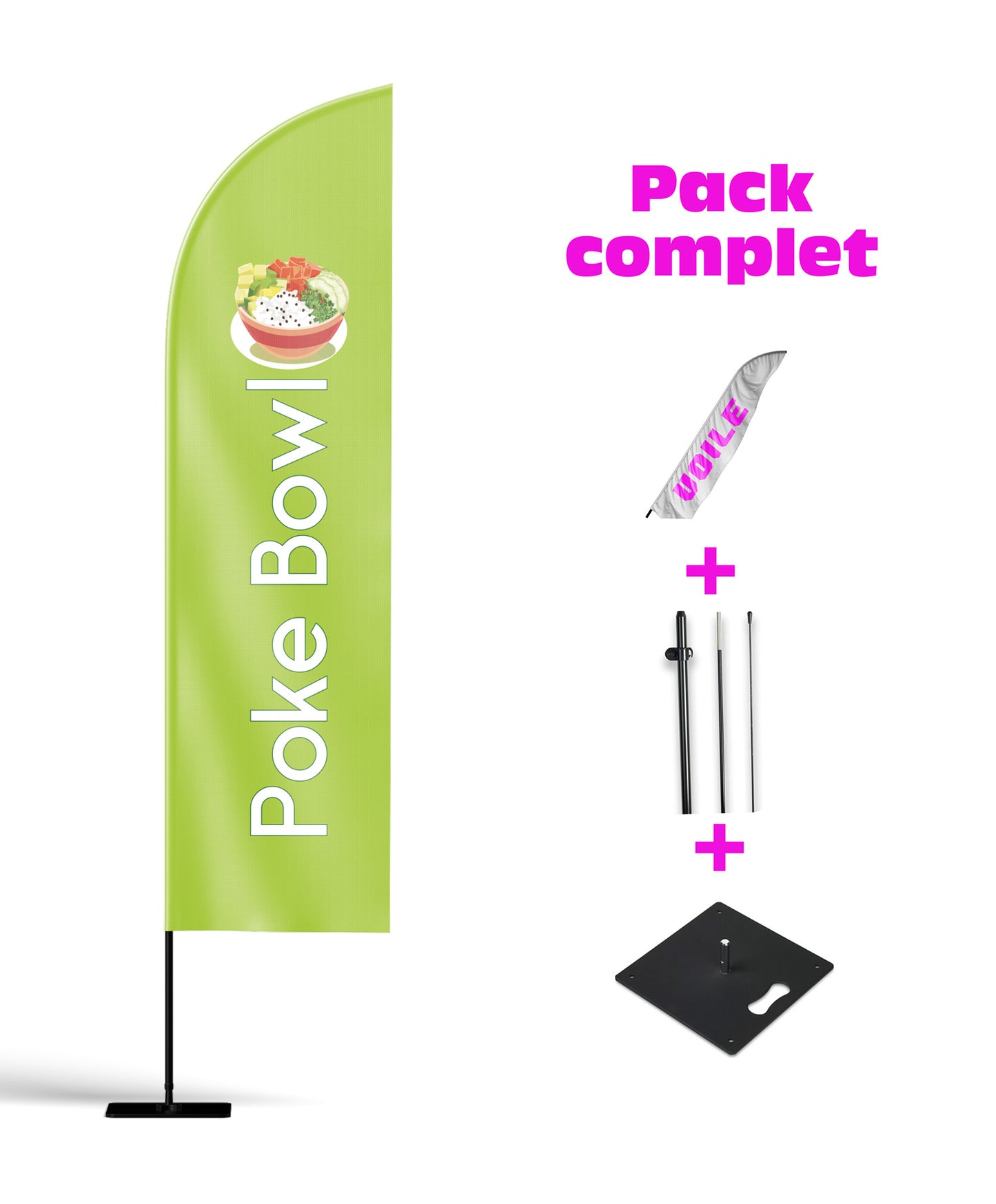 Pack complet comprenant une voile un mat et un socle