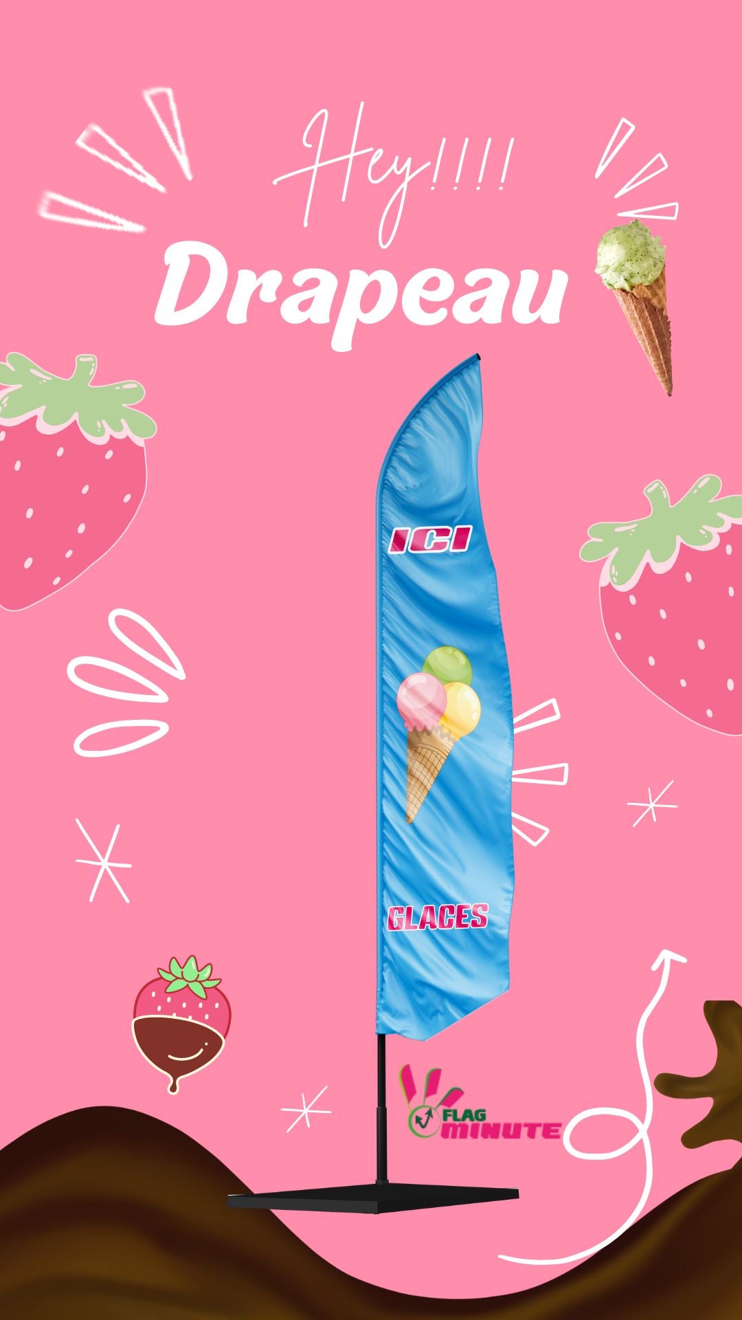 Oriflamme glaces ici sur un fond rose avec des fraises pour booster vos ventes de glaces faites maison