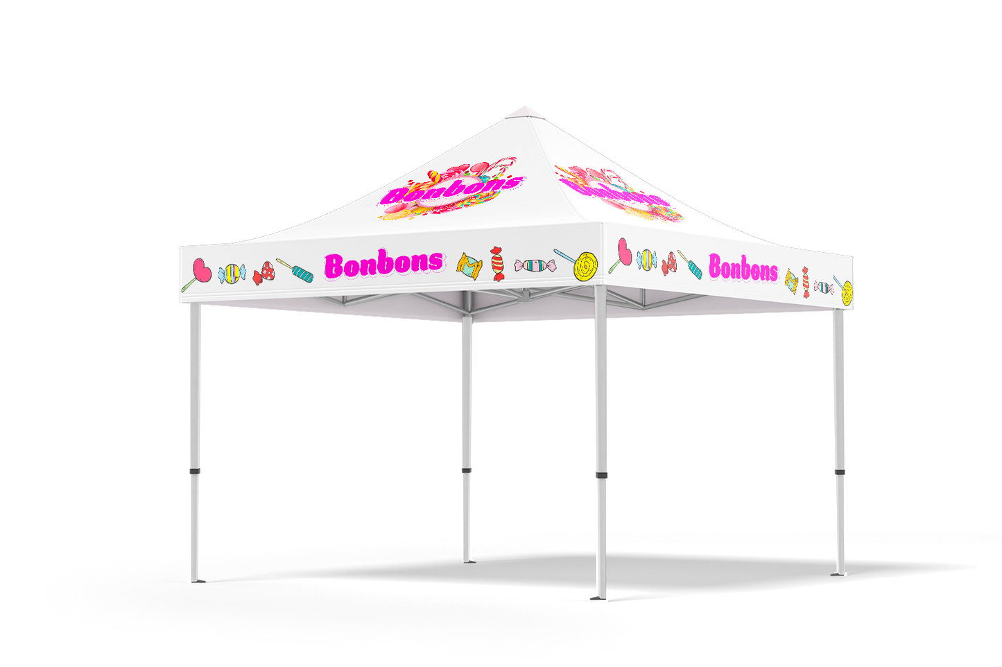 tente barnum pliable bonbons avec pleins de friandises sur la toile