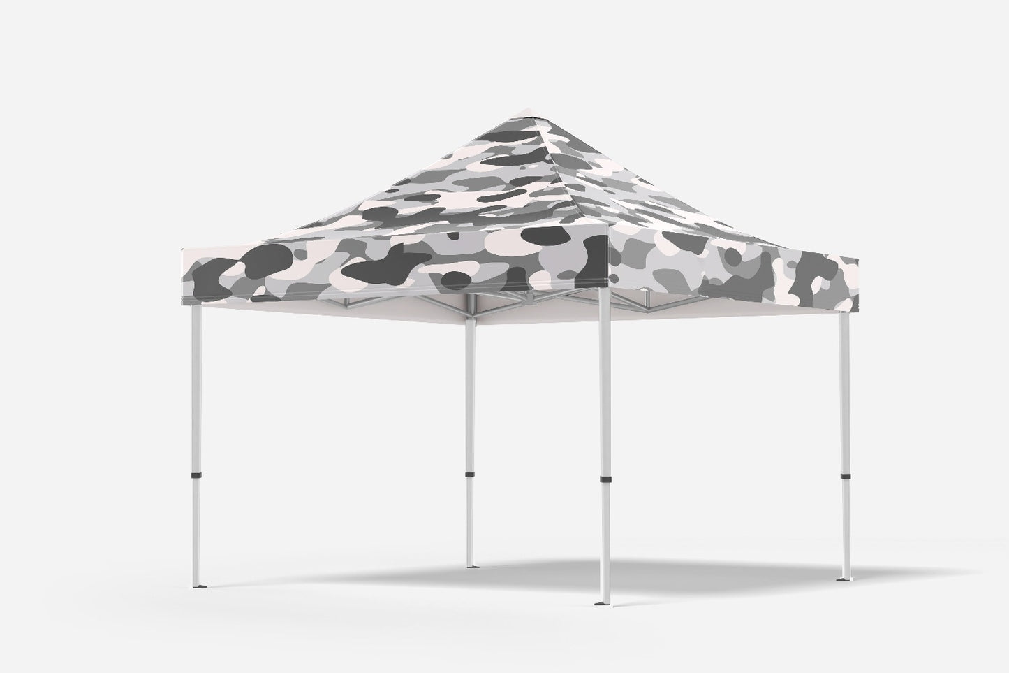 tente camouflage pliable type barnum au couleur artique aux nuances de gris et blanc