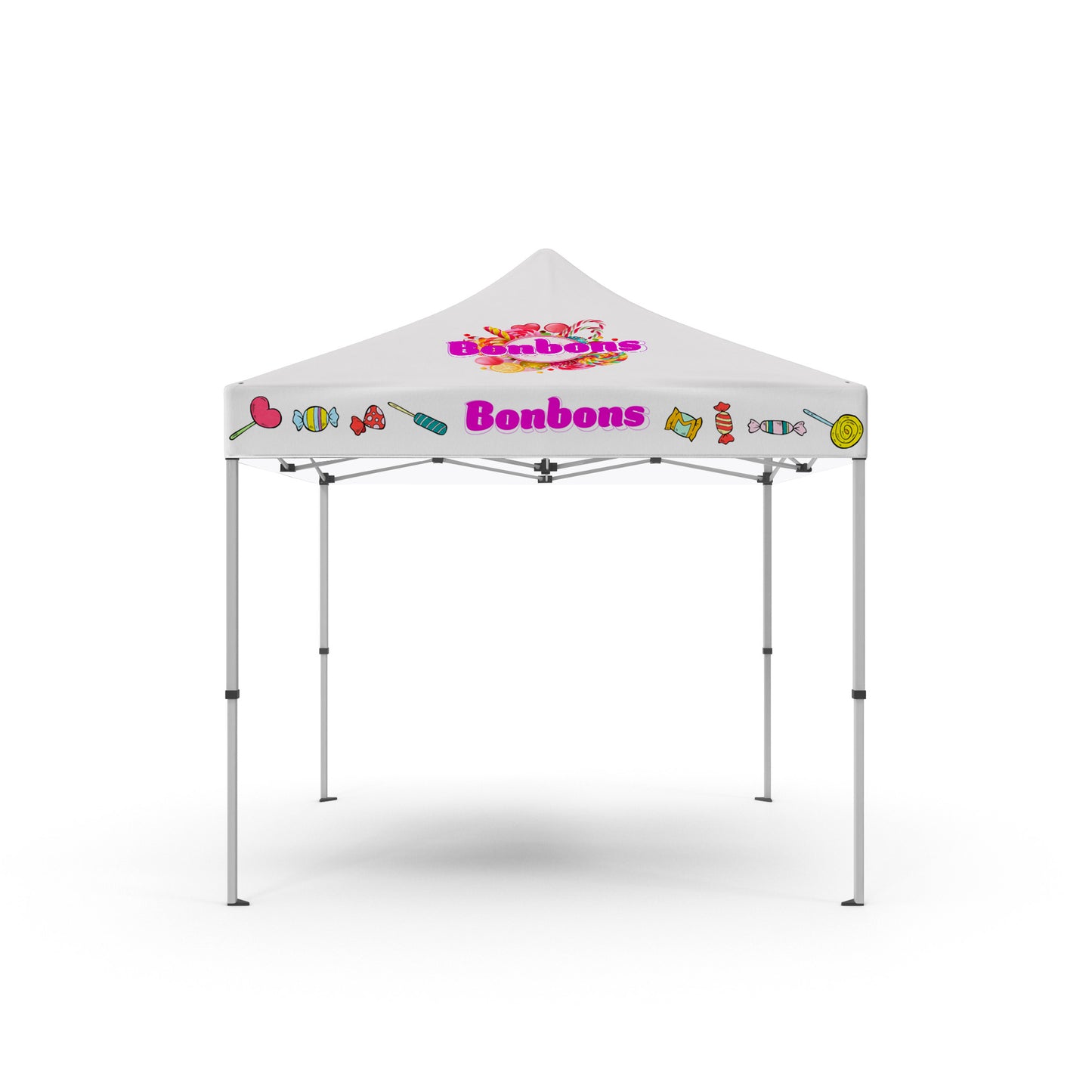Tente pliable bonbons toile blanche avec des dessin de friandises tout autour