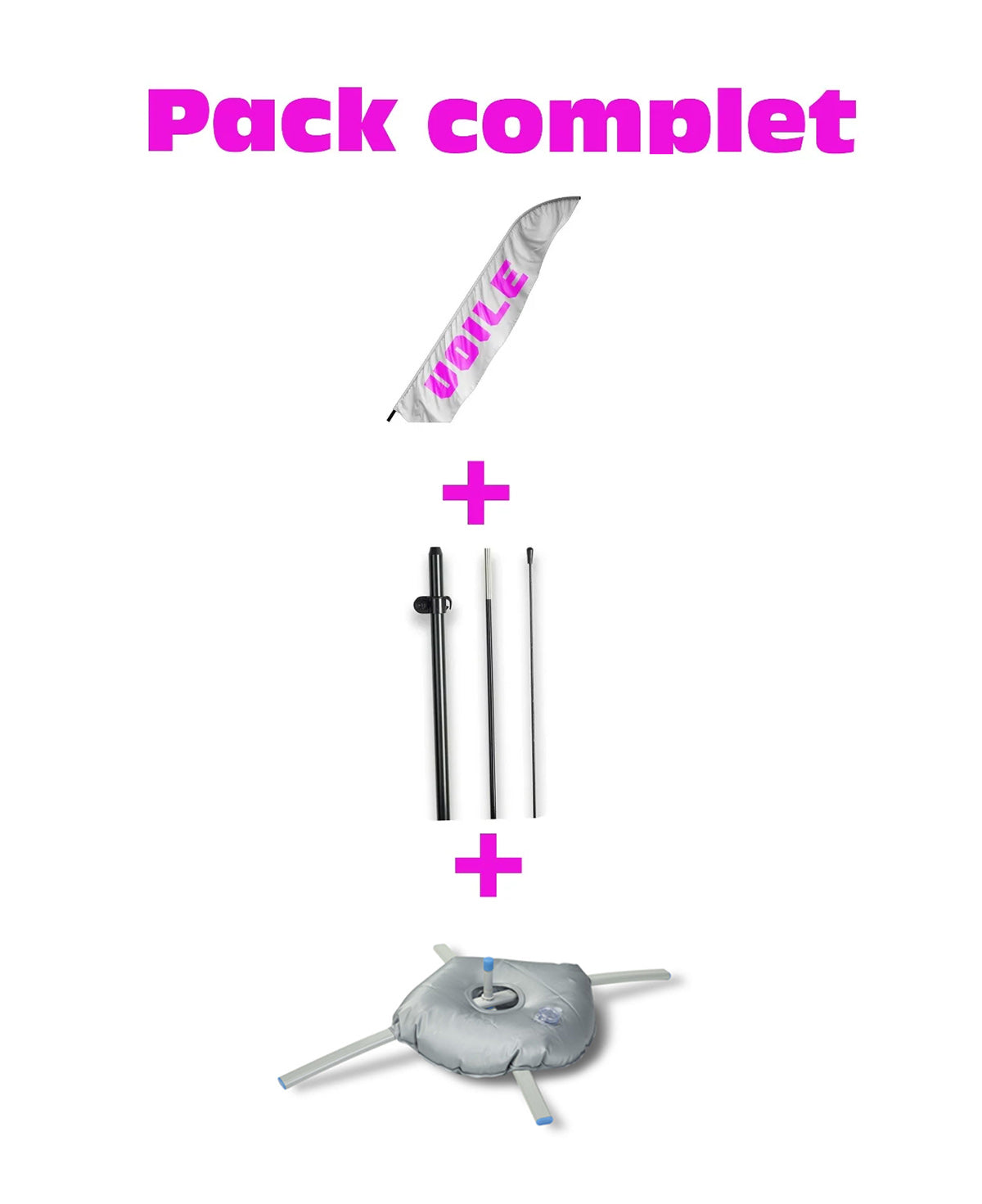 Pack spécial avec la voile le mat et le pied en croix avec une bouée de lestage