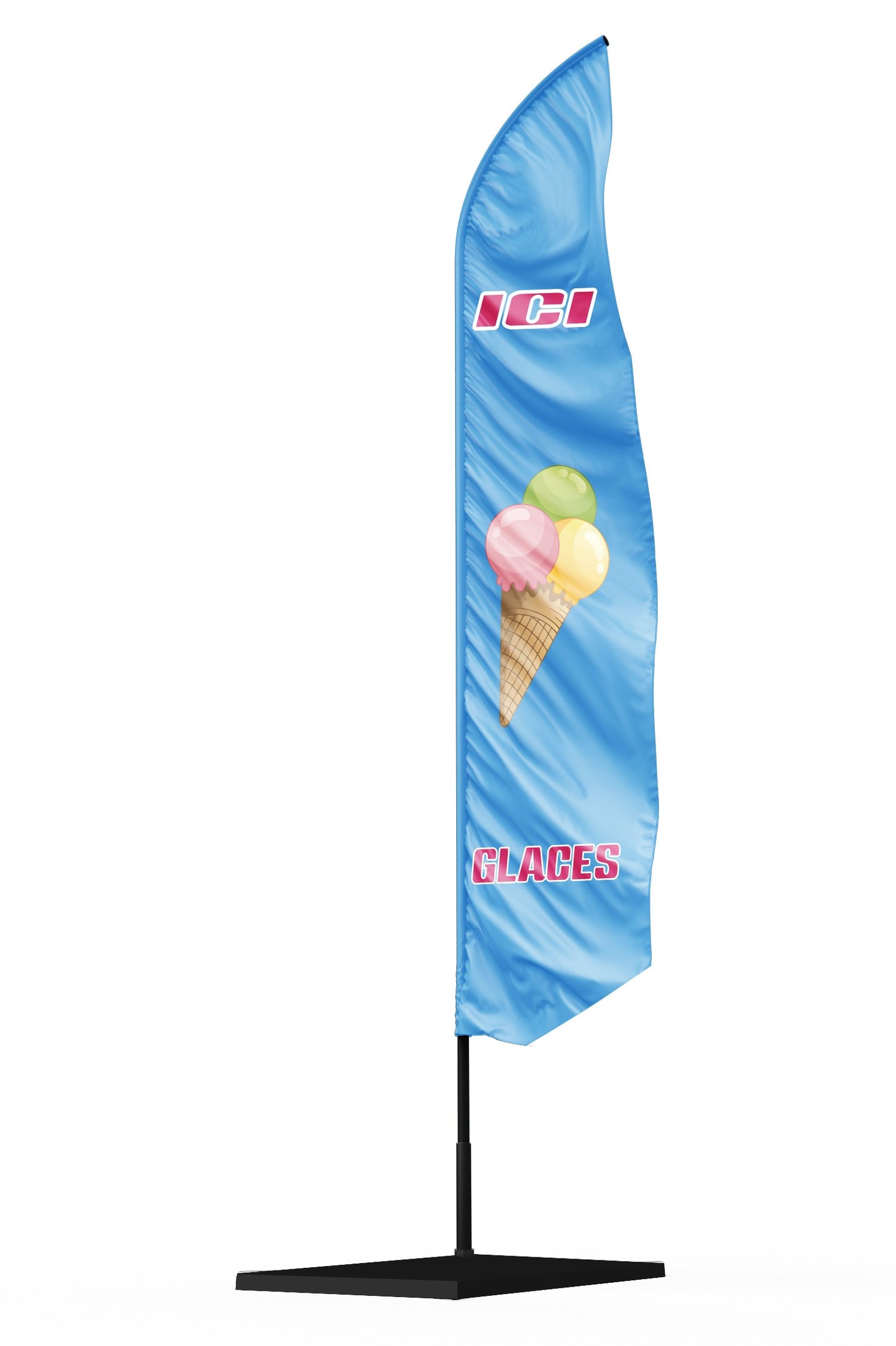 Drapeau oriflamme publicitaire GLACES ICI