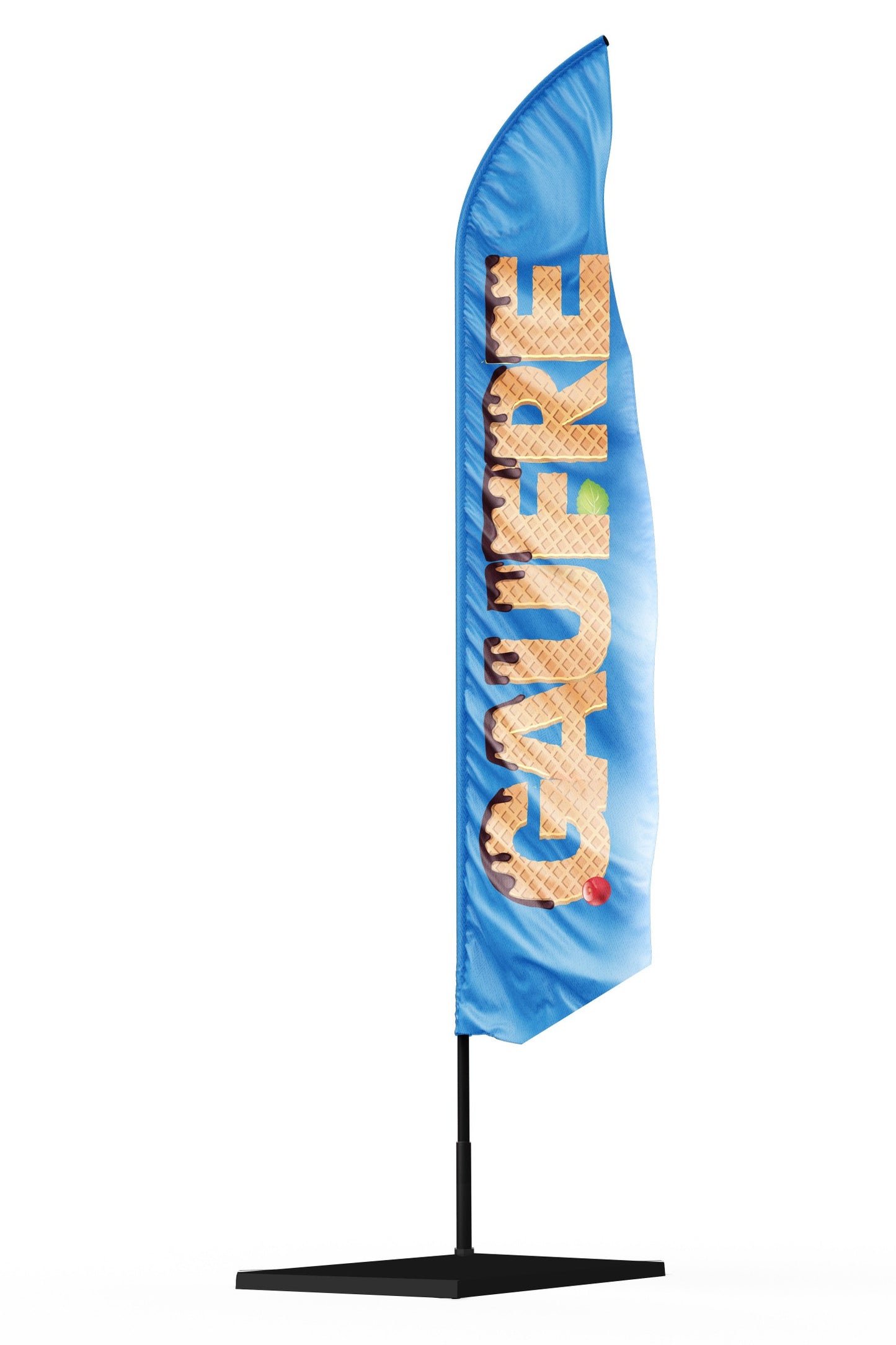 Drapeau oriflamme GAUFRE forme aile + mat + socle