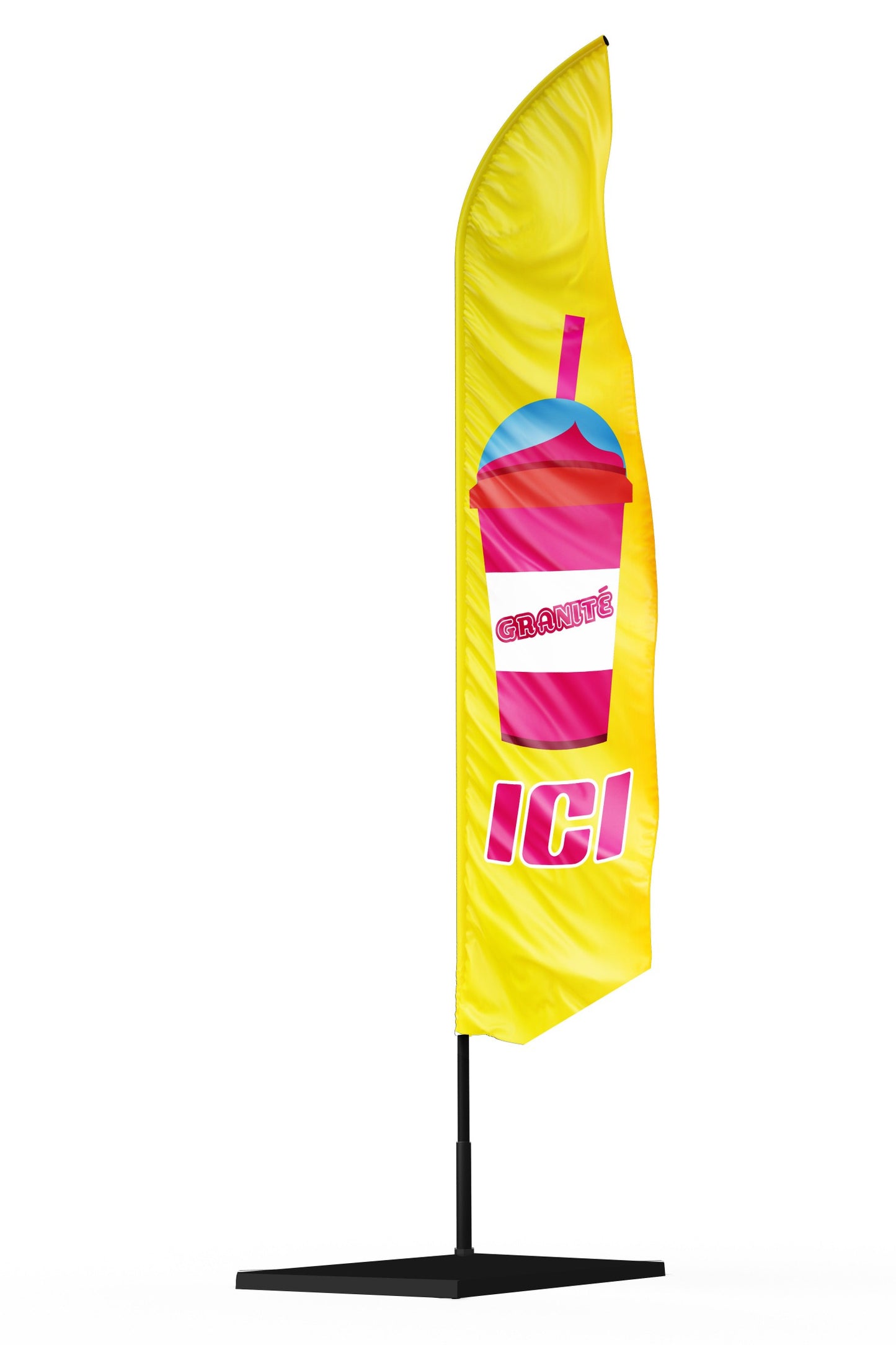 Drapeau oriflamme publicitaire GRANITE ICI