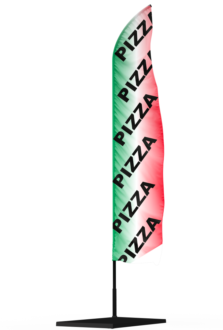 drapeau publicitaire pizza avec dégradé couleurs italiens et marquage noir pizza 