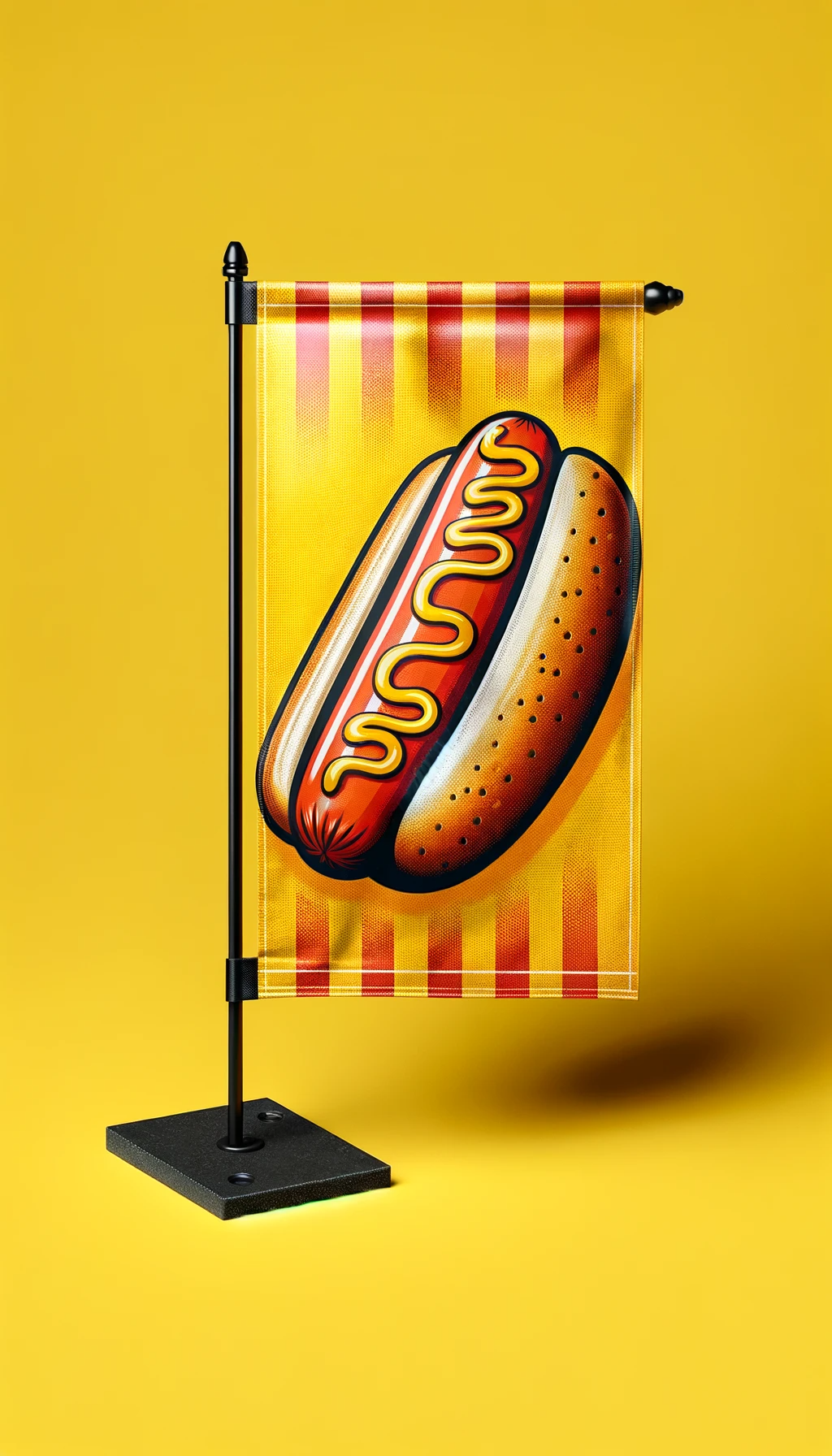 une hot dog brillant sur fond jaune bariolé