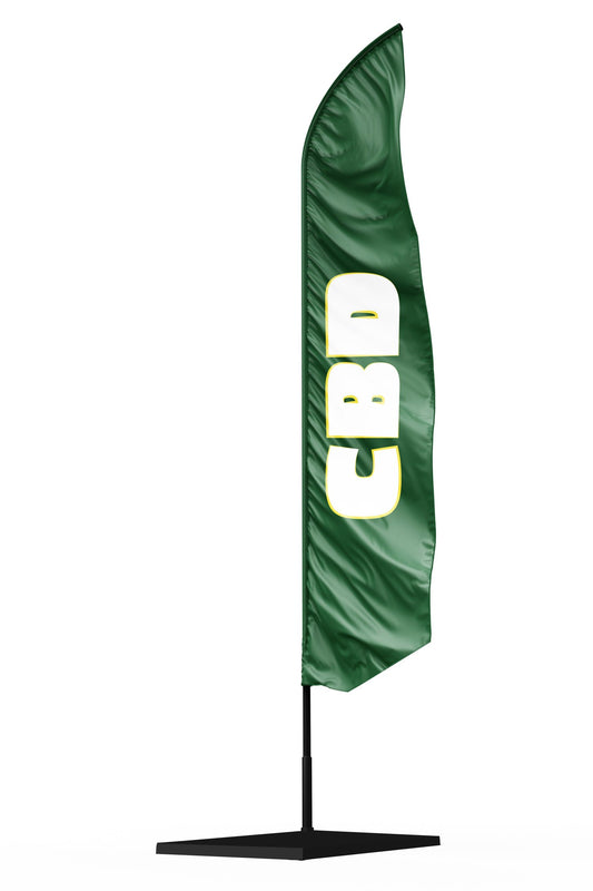 Drapeauoriflamme vert avec un marquage blanc visible avec les trois lettre CBD