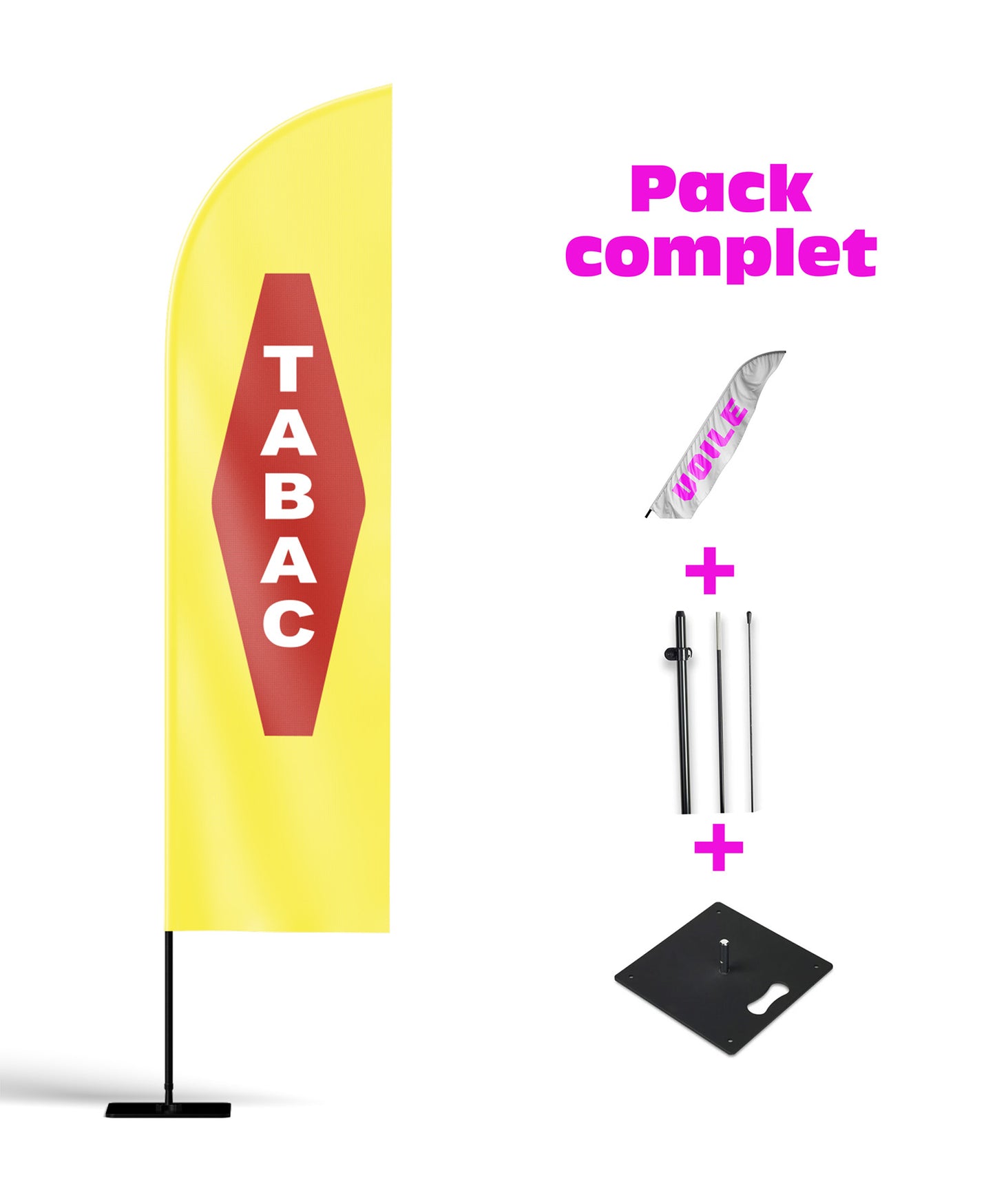 Pack complet composé d'une voile, d'un mat et d'un socle 