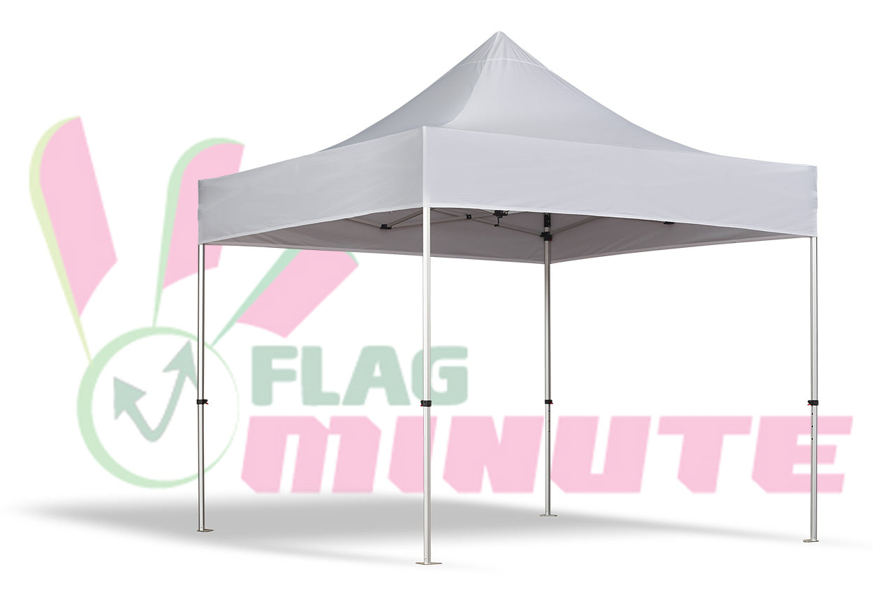 Tente pliable blanche 3x3m de Flag Minute, idéale pour les événements, salons et marchés. Structure robuste avec impression personnalisable pour une visibilité optimale.
