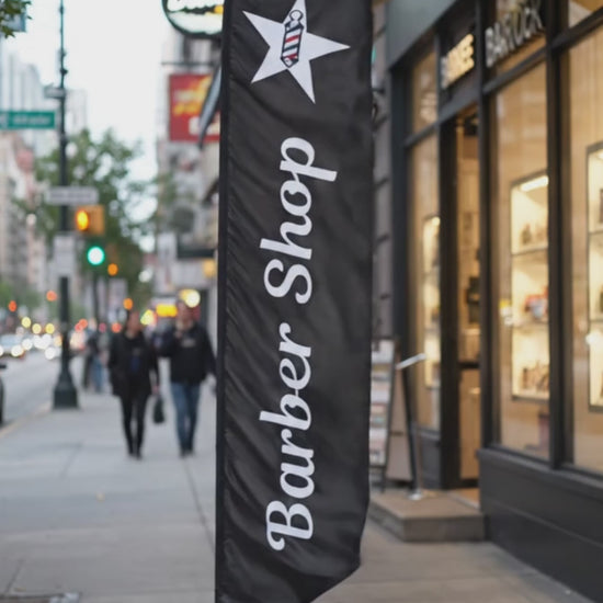 vidéo du drapeau barber shop qui flotte au vend