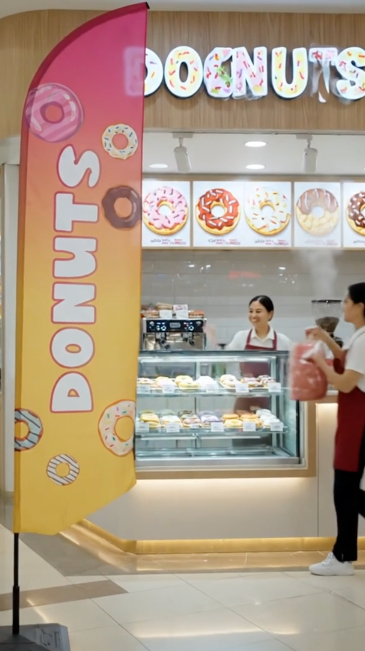 video de présentation du drapeau publicitaire donuts  de Flag Minute