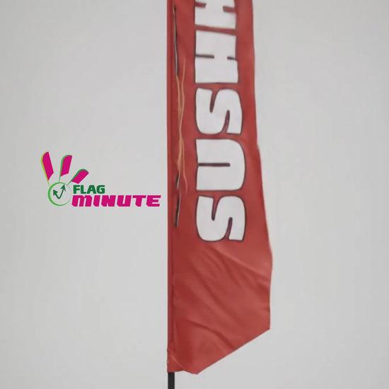 video réaliste d'un drapeau sushi  avec une voile rouge de chez Flag Minute 
