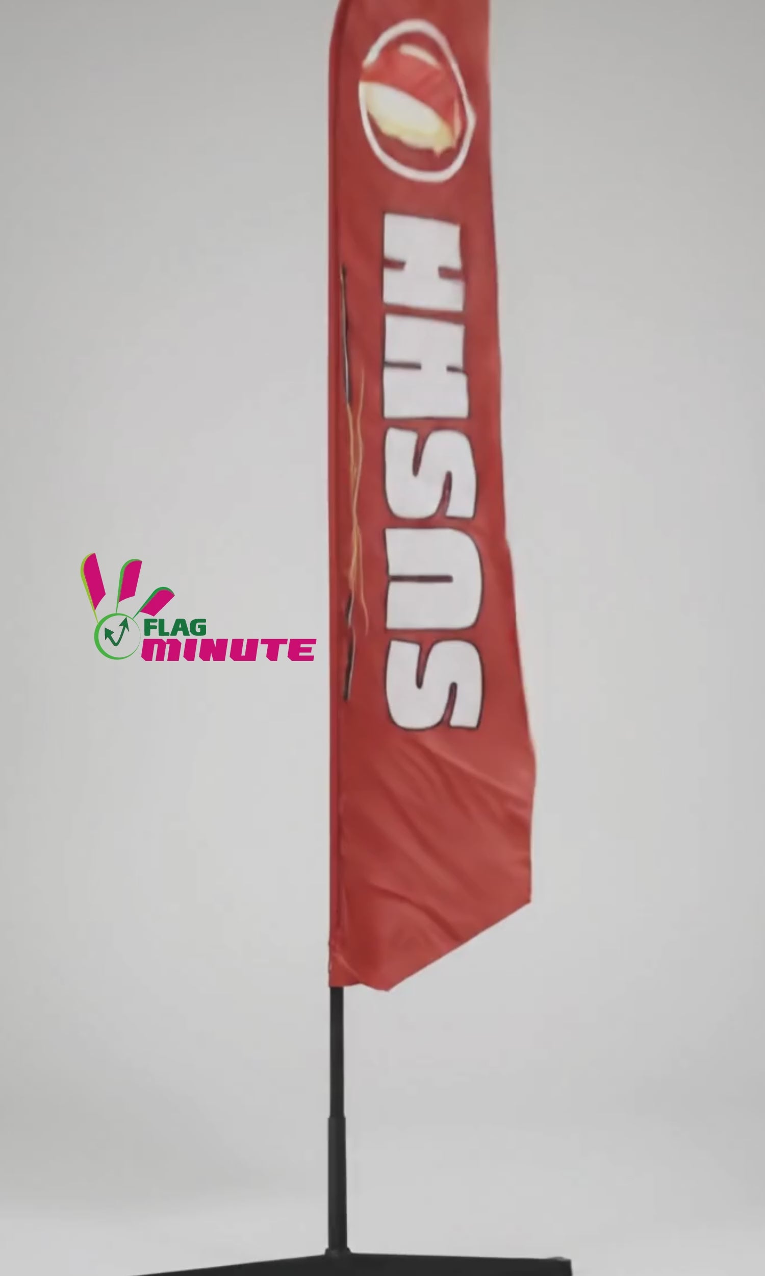 video réaliste d'un drapeau sushi  avec une voile rouge de chez Flag Minute 