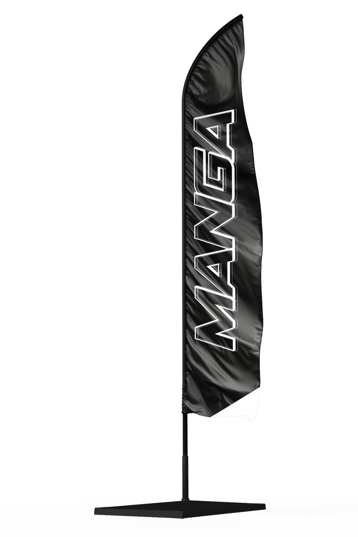 Drapeau oriflamme MANGA Noir forme aile + mat + socle